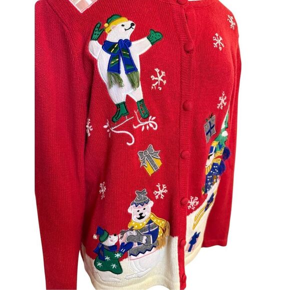 Bechamel Vintage Holiday Cardigan Sweater Polar Bears Sz. L Christmas Party - Picture 6 of 10